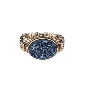 OT Turkey Byzantine Sterling Silver Ring Vermeil Blue Drusy Size 9.5